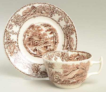 Pastoral Davenport Brown Flat Cup & Saucer Set