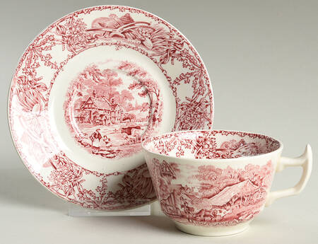 Pastoral Davenport Red Flat Cup & Saucer Set