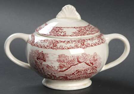 Pastoral Davenport Red Sugar Bowl & Lid