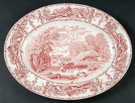 Pastoral Davenport Red 14" Oval Serving Platter