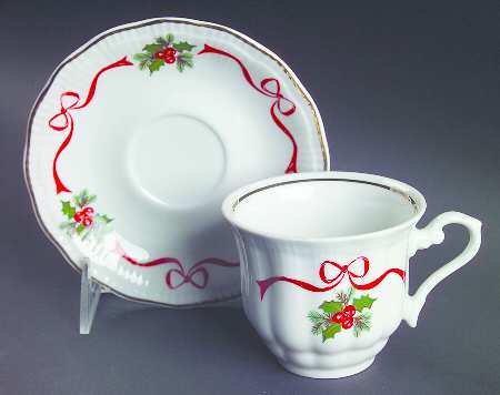Holiday Ribbon (Ribbed) Flat Cup & Saucer Set