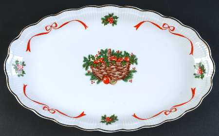 Holiday Ribbon (Ribbed) 13" Oval Serving Platter