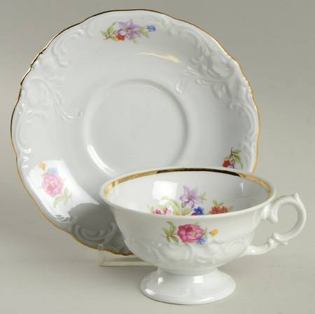 Meissen Flower (Raised Scroll) Footed Cup & Saucer Set