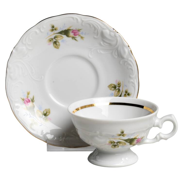 Moss Rose Footed Demitasse Cup & Saucer Set