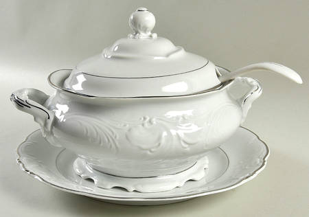 Platina Tureen & Lid w/Ladle & Underplate