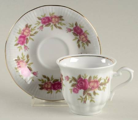 Rose Garden Flat Demitasse Cup & Saucer Set