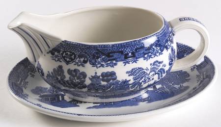 Blue Willow (Older) Gravy Boat & Underplate/Relish