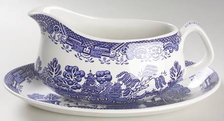 Blue Willow (Older) Gravy Boat & Underplate/Relish