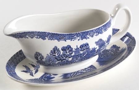 Blue Willow (Older) Gravy Boat & Underplate/Relish