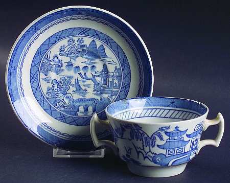 Canton Blue Flat Bouillon Cup & Saucer