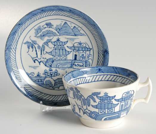 Canton Blue Flat Cup & Saucer Set