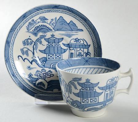 Canton Blue Flat Demitasse Cup & Saucer Set