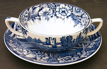 Castles Blue Flat Cream Soup Bowl & Saucer Set