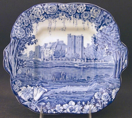 Castles Blue Square Handled Cake Plate