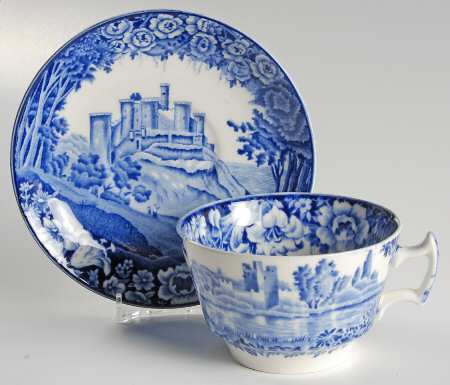 Castles Blue Flat Cup & Saucer Set