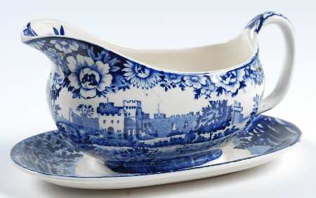 Castles Blue Gravy Boat with Attached Underplate