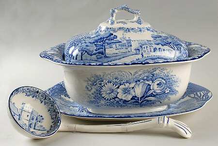 Castles Blue Tureen & Lid w/Ladle & Underplate
