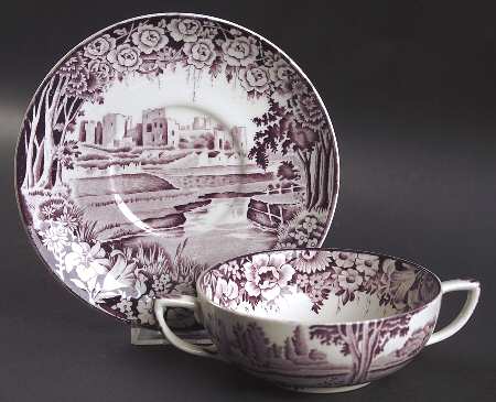 Castles Purple Flat Cream Soup Bowl & Saucer Set