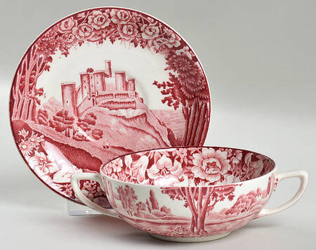 Castles Red Flat Cream Soup Bowl & Saucer Set