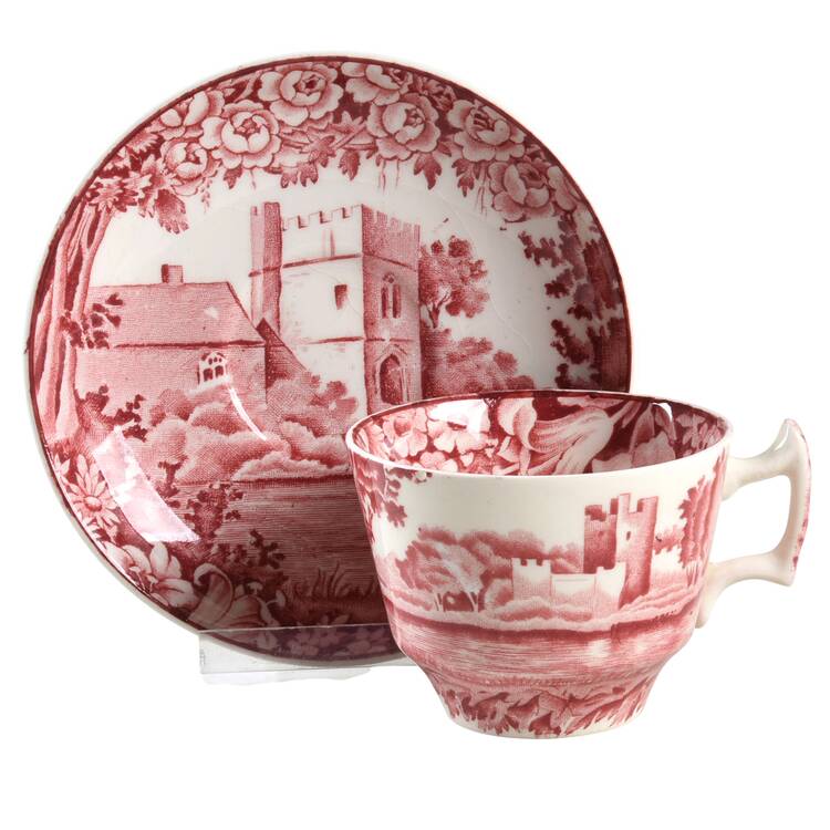 Castles Red Flat Demitasse Cup & Saucer Set