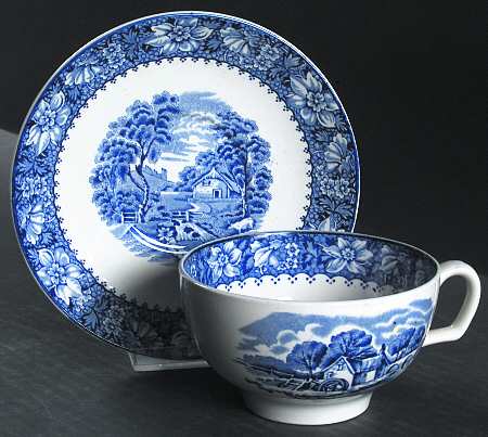 Colonial Blue (No Trim) Oversized Cup & Saucer Set