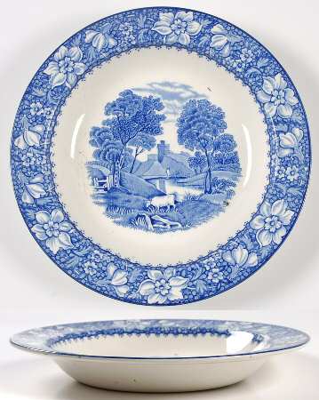 Colonial Blue (No Trim) Large Rim Soup Bowl