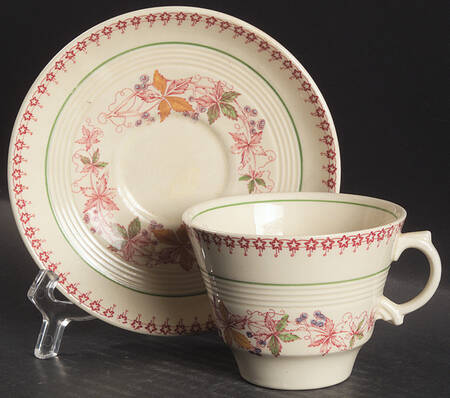 Doris (Red Border, Ridged Rim) Flat Cup & Saucer Set