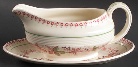 Doris (Red Border, Ridged Rim) Gravy Boat & Underplate