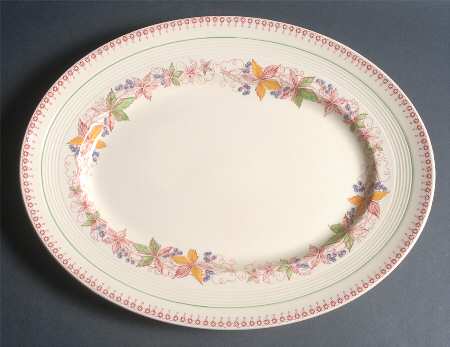 Doris (Red Border, Ridged Rim) 16" Oval Serving Platter