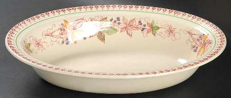 Doris (Red Border, Ridged Rim) 10" Oval Vegetable Bowl