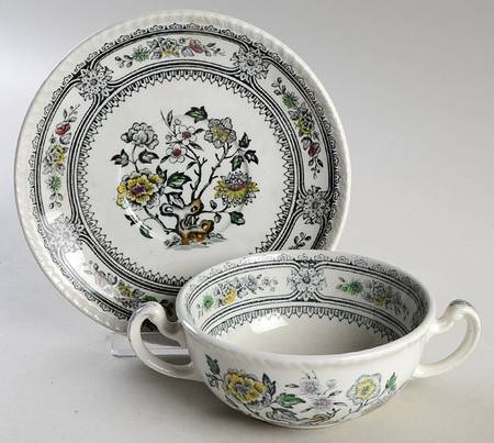 Dorset Gray Multicolor (Smooth) Flat Cream Soup Bowl & Saucer Set
