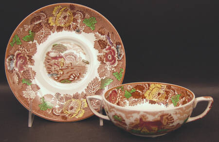 English Scenery Light Brown Multicolor Flat Cream Soup & Saucer Set