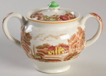 English Scenery Light Brown Multicolor Mini Sugar Bowl & Lid