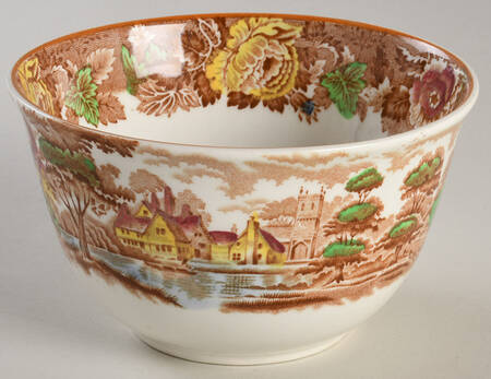 English Scenery Light Brown Multicolor Cranberry Bowl