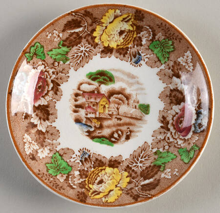 English Scenery Light Brown Multicolor Saucer
