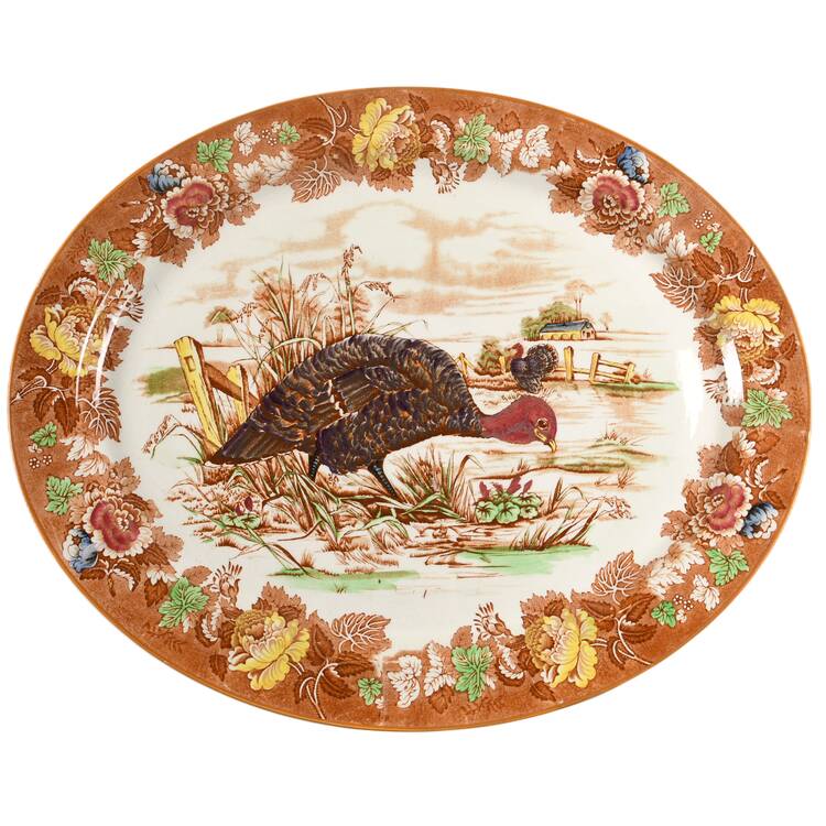 English Scenery Light Brown Multicolor 21" Oval Serving Platter