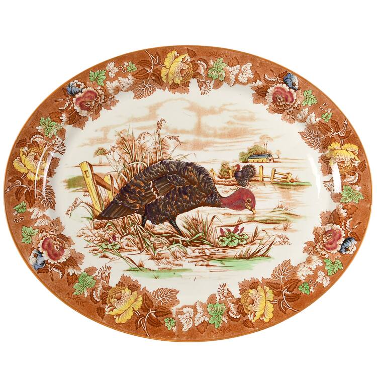 English Scenery Light Brown Multicolor 21" Oval Serving Platter