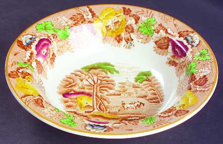 English Scenery Light Brown Multicolor Rim Cereal Bowl