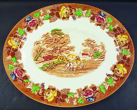 English Scenery Light Brown Multicolor 21" Oval Serving Platter