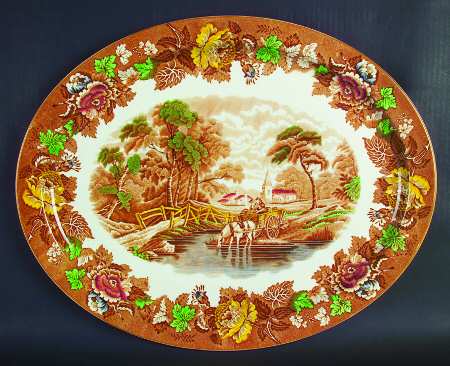 English Scenery Light Brown Multicolor 18" Oval Serving Platter