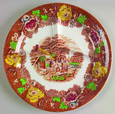 English Scenery Light Brown Multicolor Grill Plate