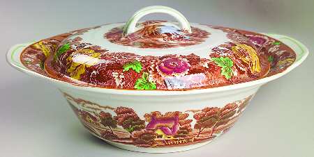 English Scenery Light Brown Multicolor Round Covered Vegetable