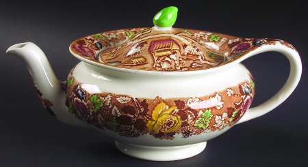 English Scenery Light Brown Multicolor Teapot & Lid