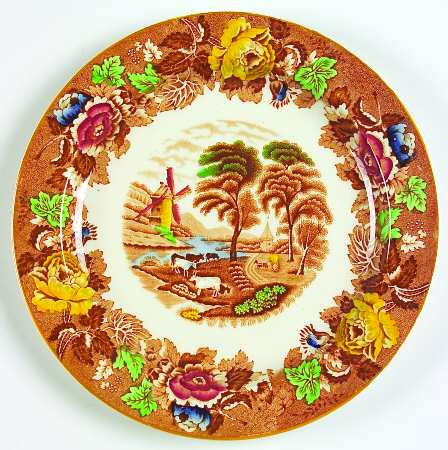 English Scenery Light Brown Multicolor Luncheon Plate