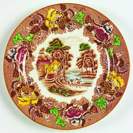 English Scenery Light Brown Multicolor Salad Plate