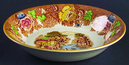 English Scenery Light Brown Multicolor Coupe Soup Bowl