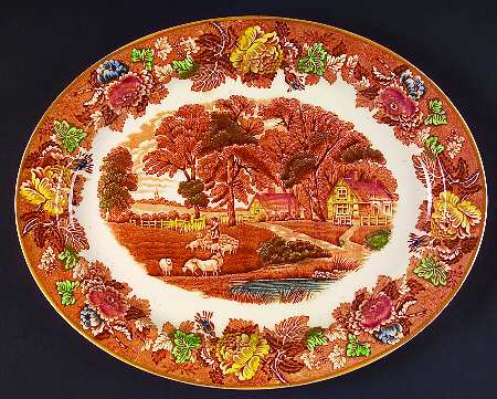 English Scenery Light Brown Multicolor 11" Oval Serving Platter