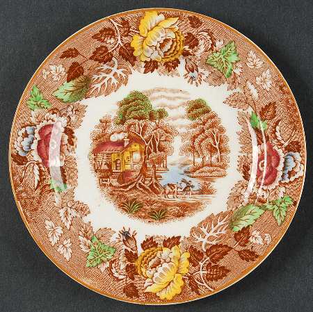 English Scenery Light Brown Multicolor Bread & Butter Plate