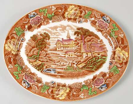 English Scenery Light Brown Multicolor 10" Oval Serving Platter