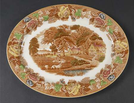English Scenery Light Brown Multicolor 12" Oval Serving Platter